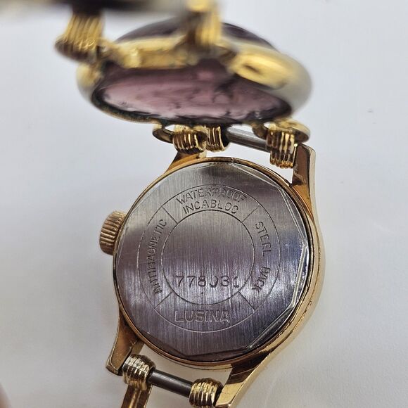 VTG Lusina Geneve 20MM Wind Up Women's Watch 21 Jewels Scarab Band 7" WORKING - Picture 6 of 13